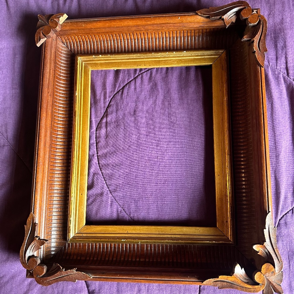 Antique ornate carved oak frame